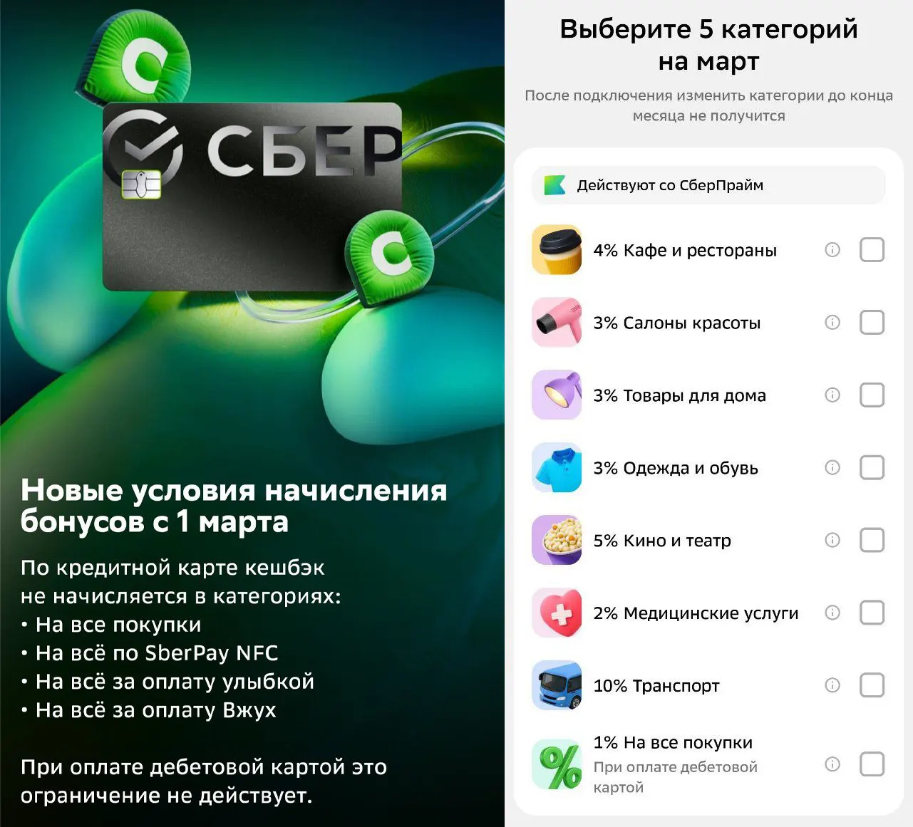 категории сбербанк март 2026